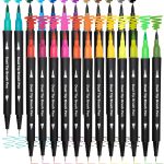 Dual Brush Marker Pens for Coloring,24 Colored Markers,Fine Point and Brush Tip Art Markers for Kids Adult Coloring Books Bullet Journals Planners,Note Taking Coloring Writing
